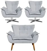 Kit Namoradeira e 2 Poltronas Giratórias Cromada Opla Suede Cinza - Ib