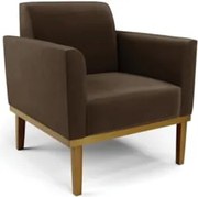 Poltrona Decorativa Base Madeira Castanho Maressa Suede Marrom - Ibiza