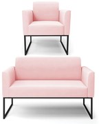 Sofá Namoradeira com Poltrona Base Industrial Preto Marisa Suede D03 - DRossi - Rosa Bebê