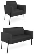 Sofá Namoradeira e Poltrona Pé de Ferro Preto Marisa Corino - Preto