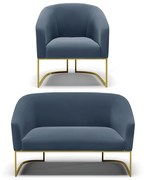 Sofá Namoradeira e Poltrona Industrial Dourado Stella Suede D03 - D'Rossi - Azul Marinho