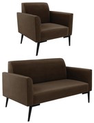 Sofá Namoradeira com Poltrona Pés Villach Marisa Suede D03 - DRossi - Marrom