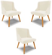 Kit 3 Cadeiras Decorativas Sala de Jantar Pés Palito de Madeira Firenze Veludo Bege/Natural G19 - Gran Belo