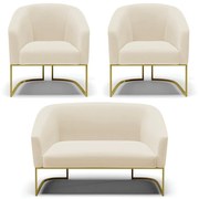 Namoradeira e 2 Poltronas Industrial Dourado Stella Linho D03 - D'Rossi - A19 Bege