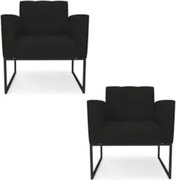 Poltrona Base Industrial Preto Kit 2 Ana Linho Preto - Ibiza