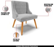 Kit 6 Cadeiras Decorativas Sala de Jantar Pés Palito de Madeira Firenze Suede Cinza/Natural G19 - Gran Belo
