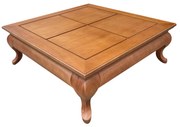 Mesa de Centro Savoia Design Quadrado com Detalhes Entalhado Pés Luís XV Estrutura Madeira Maciça