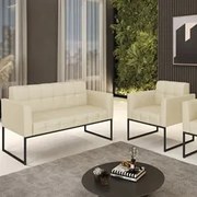 Sofá Namoradeira e 1 Poltrona Base Industrial Preto Ana Veludo Luxo Of