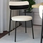 Cadeira de Jantar Estofada Kit 2 Nyka M25 Linho Palha/Preto - Mpozenat