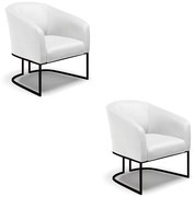 Poltrona Decorativa Industrial Preto Kit 2 Stella Sintético D03 - D'Rossi - Branco