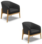 Poltrona Decorativa Base de Madeira kit 2 Stella Sintético D03 - D'Rossi - Preto