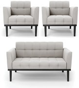 Sofá Namoradeira e 2 Poltronas Base de Madeira Preto Elisa Veludo D03 - D'Rossi  - Cinza