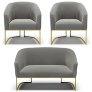 Namoradeira e 2 Poltronas Industrial Dourado Stella Suede D03 - D'Rossi - Grafite