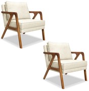 Kit 2 Poltronas Decorativas De Luxo Frida Linho Rústico Natural G63 - Gran Belo