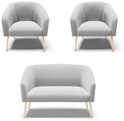 Namoradeira e 2 Poltronas Pé Palito Natural Stella Suede D03 - D'Rossi  - Cinza