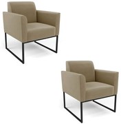 Kit 2 Poltronas Base Industrial Preto Marisa Suede - Marrom Rato
