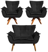 Sofá Namoradeira e 2 Poltronas Giratória MM30 Opala Suede - Preto