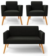 Sofá Namoradeira com 2 Poltronas Pés Palito Castanho Marisa Suede D03 - D'Rossi - Preto