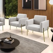 Poltrona Pé de Ferro Dourado para Salão Kit 2 Marisa Veludo D03 - D'Rossi - Cinza