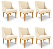 Cadeira Sala de Jantar Base Madeira Castanho Kit 6 Liz Bouclê D03 - D'Rossi - Bege