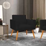 Kit 2 Poltronas Viena Gomada Linho Pés Palito Castanho D03 - D'Rossi - A79 Preto