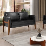 Sofá Namoradeira Lana Corano Base de Madeira D03 - D'Rossi - Preto