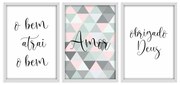 Kit 03 Quadros Decorativos "Frases Amor" 43x33 Cada - D'Rossi