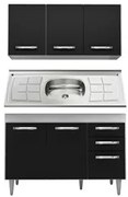 Armário Aéreo Honduras e Balcão Gabinete Suécia com Pia Inox 120cm Bra