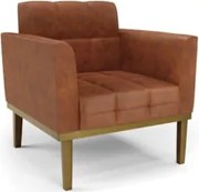 Poltrona Decorativa Base Madeira Castanho Ana Sintético PU Nozes - Ibi