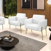 Poltrona Pé de Ferro Dourado Kit 2 para Sala Marisa Corano D03 - D'Rossi - Branco