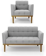 Namoradeira com Poltrona Base de Madeira Castanho Elisa Suede D03 - D'Rossi - Cinza