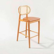 Banqueta Brisa Assento Estofado Encosto com Rattan Estrutura Madeira Tauari