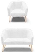Sofá Namoradeira e Poltrona Pé Palito Natural Stella Sintético PU Branco D03 - D'Rossi