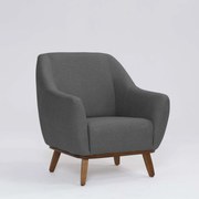 Poltrona Decorativa Pauline D07 Base Madeira Linha Mescla Chumbo - D'Rossi