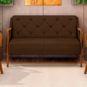 Poltrona Namoradeira Decorativa 2 Lugares Braços em Madeira Hand Veludo Marrom G45 - Gran Belo