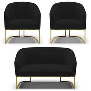 Namoradeira e 2 Poltronas Industrial Dourado Stella Linho D03 - D'Rossi - A79 Preto