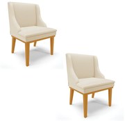 Kit 02 Cadeiras de Jantar Liz Corino Base Fixa Madeira Castanho D03 - D'Rossi - Bege