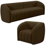 Sofá Decorativo 3 Lugares 252cm e Poltrona Meris M22 Veludo Marrom - M