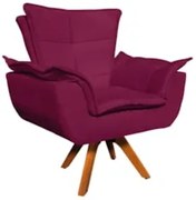Poltrona Decorativa Sala de Estar Base Giratória Madeira Opla Suede Bo
