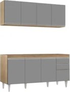 Armário Aéreo Nevada e Balcão Para Pia 160cm Arkansas Castanho/Cinza -