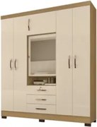 Guarda Roupa Casal com Espelho 6 Portas Reino Unido Carvalho/Off White