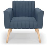 Kit 2 Poltronas Viena Gomada Suede Pés Palito Natural D03 - D'Rossi - Azul Marinho