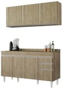 Armário Cozinha e Balcão Com Tampo 150cm Marrocos Castanho - Lumil