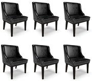 Kit 6 Cadeiras Decorativas Sala de Jantar Base Fixa de Madeira Firenze PU Preto Brilho G19 - Gran Belo