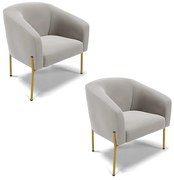 Poltrona Decorativa Pé de Ferro Dourado Kit 2 Stella Veludo D03 - D'Rossi - Cinza