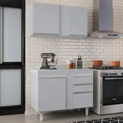 Armário Cozinha e Balcão Com Tampo 100cm Luziania Cinza Claro - Lumil