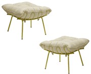 Kit 2 Puff Decorativo Sala de Estar Abel Pés Dourado Veludo Bege G41 - Gran Belo