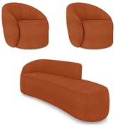 Sofá 4 Lugares Orgânico 220cm Morgan e 2 Poltronas Lua Bouclê Terracota