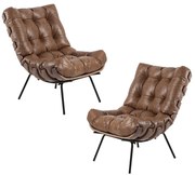 Kit 2 Poltrona Decorativa Sala de Estar Costela Couro Mel G34 - Gran Belo