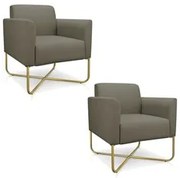 Kit 2 Poltronas Decorativas Base Industrial X Dourada Maressa S12 Sued